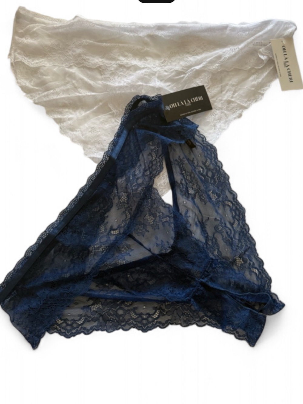 OH La La Cheri  Woman’s Lace  Bikini Panty - White & Navy